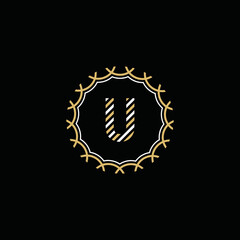 Golden and white vector frame with letter U