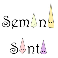 Holy Week letters in Spanish, for celebrations with the letters a in the shape of colored small capirotes