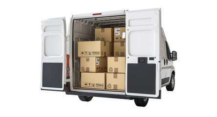 Delivery van loaded with cardboard boxes - 764188084