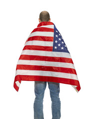 Patriotic man draped in american flag