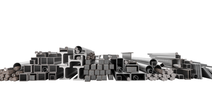 metal profiles of different shapes and sizes. isolated on white.