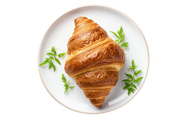 top view croissant plate isolated on a transparent background