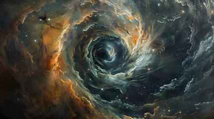 Foto op Canvas An artwork of spiraling nebula clouds, with a cosmic void as the background, in a dimension of interstellar dreams © VirtualCreatures