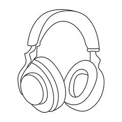 Headphones icon and drawing line art Vector illustration isolated on white background. Continuous line drawing.