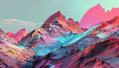 Surreal Mountain Peaks with Digital Glitch Effect