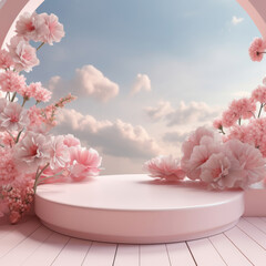 Natural beauty podium backdrop for product display with dreamy sky background Romantic 3d scene