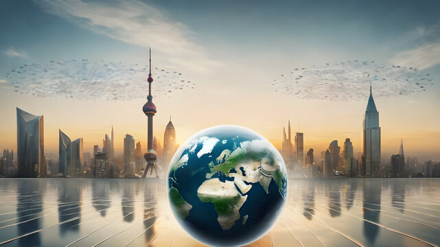 Digital map image of Globe.  Worldwide globalization concept. Futuristic connect world digital, AI generated image