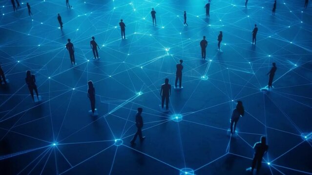 A group of people are connected by a network of lines. Concept of unity and interconnectedness among the individuals