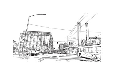Obraz premium Print Building view with landmark of Spokane is the most populous city in United States. Hand drawn sketch illustration in vector.