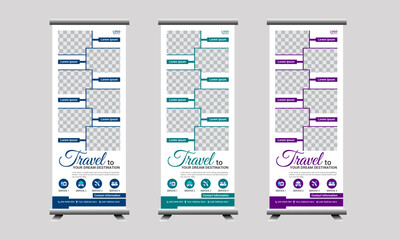Creative modern and eye-catching travel business roll up banner design for print ready   