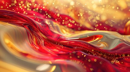 The abstract picture of the colourful liquid that has been mixing with red and gold colour and form the beautiful colour wave that cannot be found anywhere in the nature but made by a human. AIGX01.
