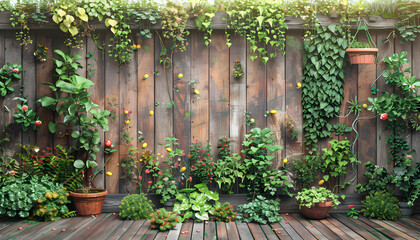 Fototapeta na wymiar wooden wall with flowers