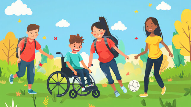 Promote ability inclusion by depicting people of diverse abilities participating in various activities such as sports, arts, or work, fostering inclusivity and equal opportunities for all individuals.