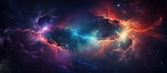 An image featuring a vibrant and multicolored nebula in the sky surrounded by stars and other celestial nebulas