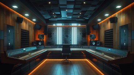 A inviting music recording studio with soundproof walls, a mixing console, and vintage - inspired decor that inspires creativity and captures the essence of the music being produced. generative ai