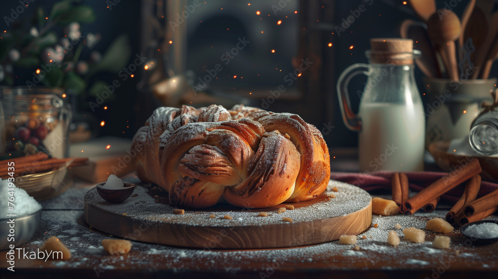 Sticker cinnamon bread with milk