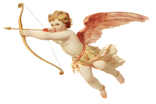 Cupid flying overhead shooting his arrow vintage illustration isolated on transparent background