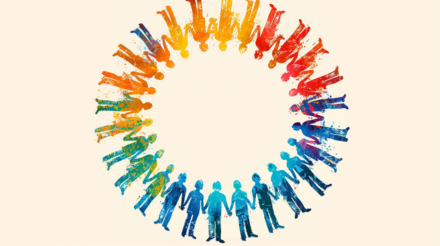  a diverse group of people holding hands in a circle, symbolizing solidarity, acceptance, and unity within a community, regardless of race, ethnicity, or background.