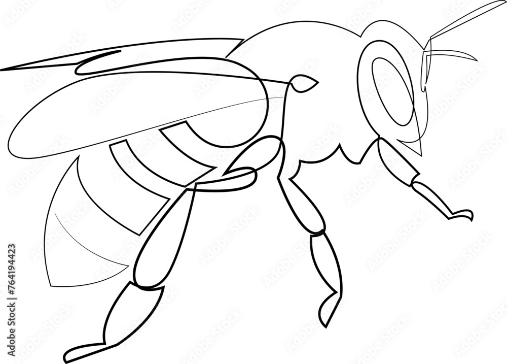 Wall mural One continuous line drawing of bee. Single line wasp logo. Vector illustration.