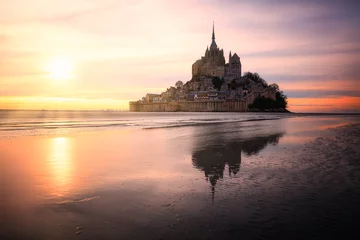 Glasbilder Nordeuropa Beautiful Abbey Mont Saint Michel in France