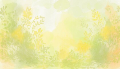 Beautiful pastel springtime Easter background illustrated with yellow aquarelle flowers. 
