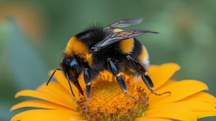   a bee on a yellow flower with a focused background