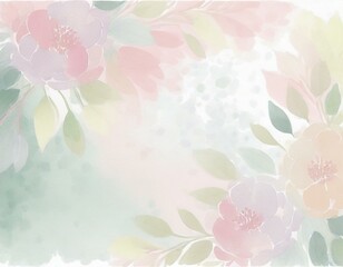 Beautiful pastel springtime Easter background illustrated with colorful aquarelle flowers. 