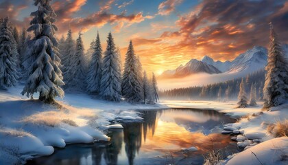 winter landscape with sunrise
