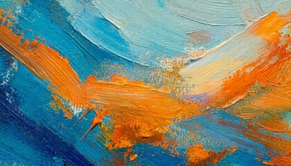 Closeup of abstract rough colorful blue orange complementary colors art painting texture background...