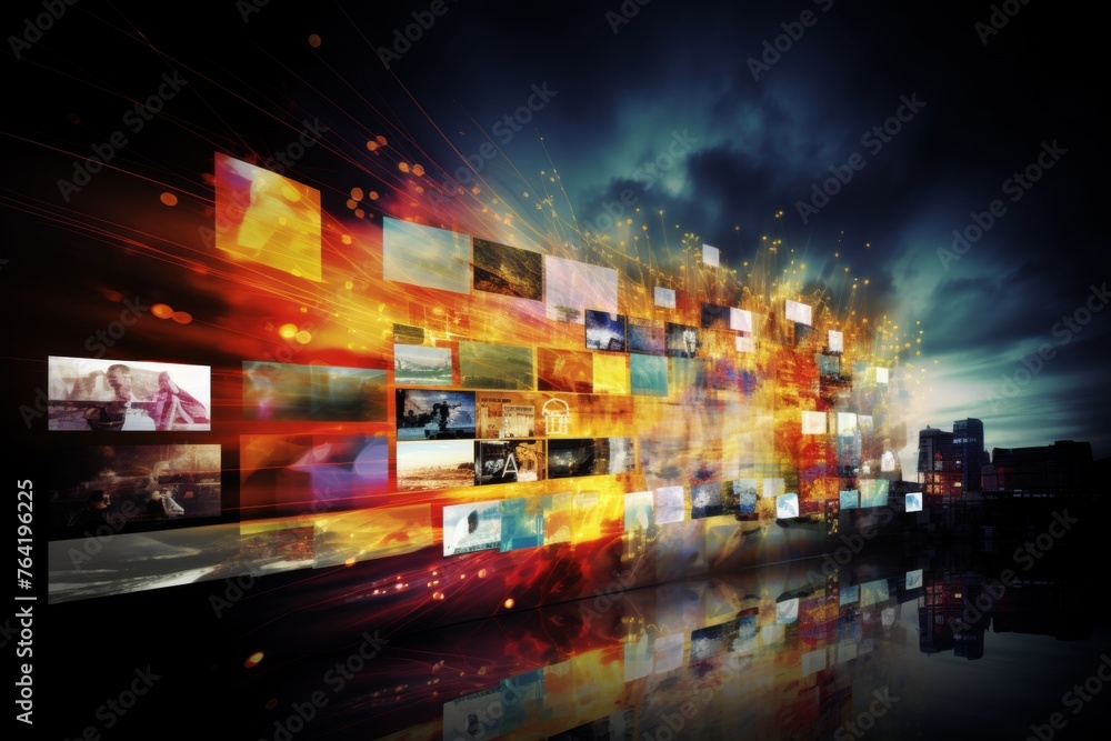 Poster multimedia background with web streaming media and channel images for digital design concept