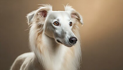 White Saluki Dog Studio Portrait On Beige Background
