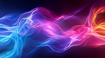 Neon Waves Background, Energy Light Lines Flow, Dark abstract background with glowing abstract waves ,a colorful light wave pattern on a black background