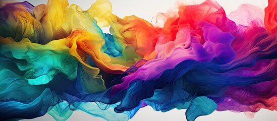 A vibrant and multicolored liquid substance arranged in a gradient of colors resembling a rainbow