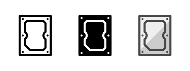 Multipurpose hard disk vector icon in outline, glyph, filled outline style. Three icon style variants in one pack.