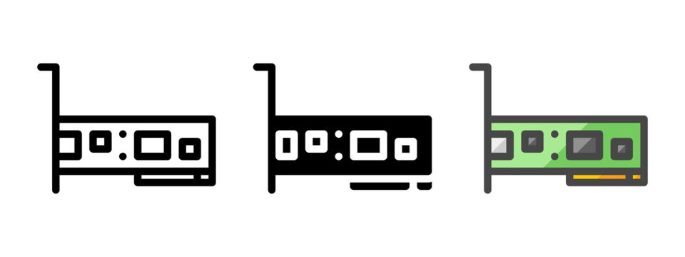 Multipurpose LAN card vector icon in outline, glyph, filled outline style. Three icon style variants in one pack.
