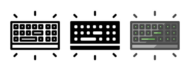 Multipurpose RGB keyboard vector icon in outline, glyph, filled outline style. Three icon style variants in one pack.