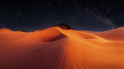 Fototapeta na wymiar Starry sky over sand dunes, desert landscape at night