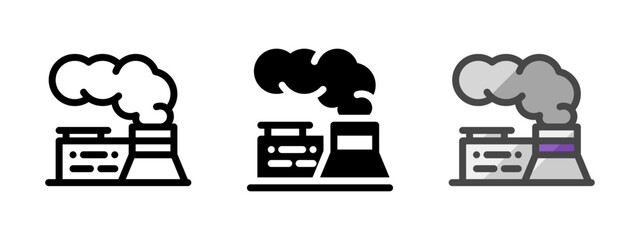 Multipurpose factory vector icon in outline, glyph, filled outline style. Three icon style variants in one pack.