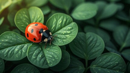  Ladybug resting atop leafy plant surrounded by numerous foliage