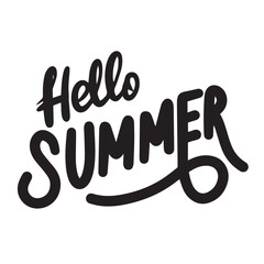 Hello Summer text isolated on transparent background. Hand drawn vector art.