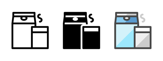 Multipurpose milk box vector icon in outline, glyph, filled outline style. Three icon style variants in one pack.