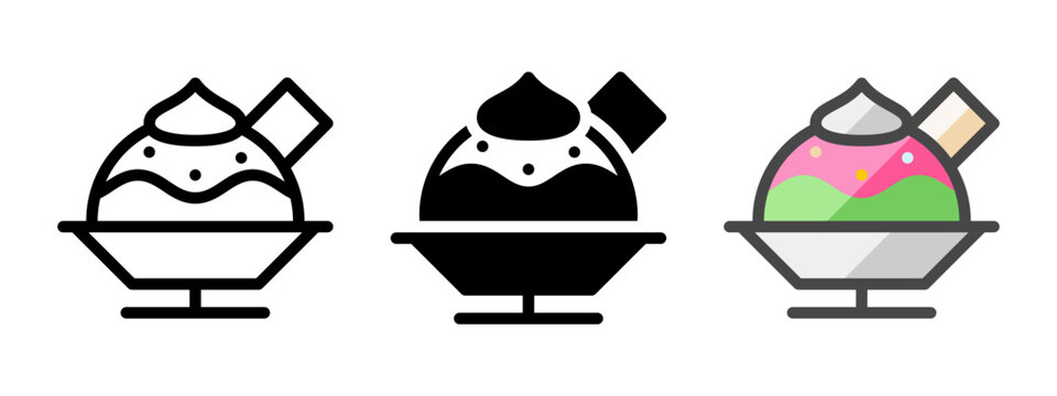 Multipurpose ice cream vector icon in outline, glyph, filled outline style. Three icon style variants in one pack.