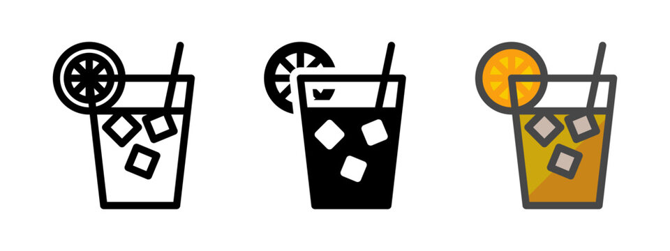Multipurpose ice lemon tea vector icon in outline, glyph, filled outline style. Three icon style variants in one pack.