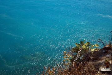 Fototapeta na wymiar Vista del mare delle 5 terre da una roccia a strapiombo mar ligure italia