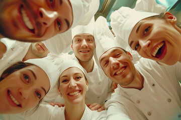 Cheerful Team of Chefs in Modern Kitchen Attire