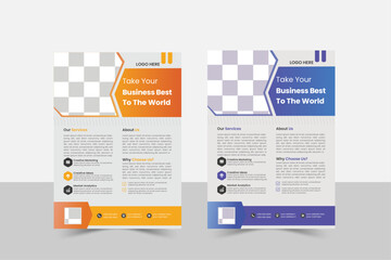 Flyer design a bundle of 2 templates of different colors a4 flyer template ,modern business flyer template and creative design. vector Corporate business flyer design set with blue and orange color.