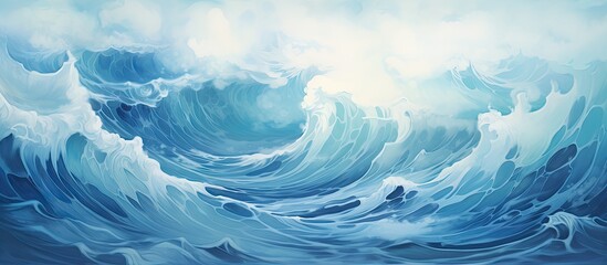A realistic painting capturing the immense power of a large wave breaking in the ocean