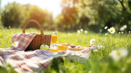 
preparing for a picnic on the grassy field, sunny day