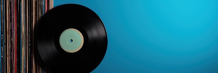 A collection of vinyl records with a single disc in front, a great image for music store promotions or retro-themed events.