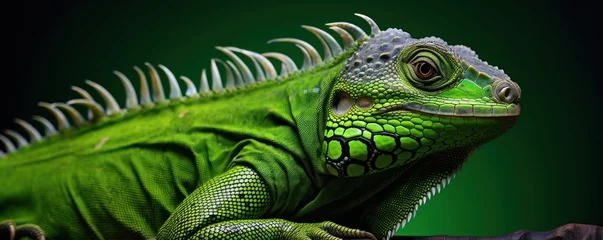 Foto op Plexiglas a vivid green iguana with textured skin and spiky dorsal scales, which could be used in wildlife educational materials or as a striking subject in nature photography. © Ярослава Малашкевич